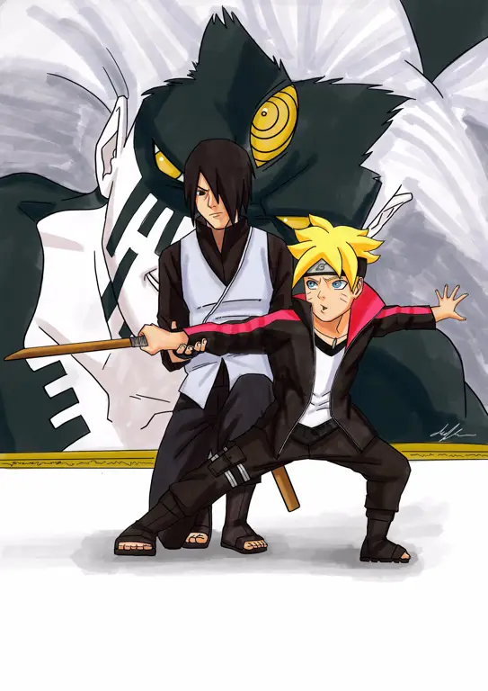 Boruto dan Sasuke sedang bertarung