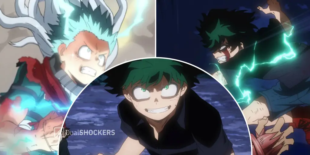 Gambar adegan pertarungan yang dinamis dan spektakuler dari anime Boku no Hero Academia