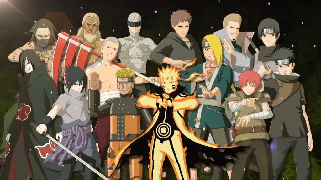 Gambar para karakter Naruto Shippuden sedang bertarung