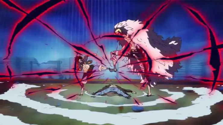 Pertarungan epik di One Piece 990 Para karakter One Piece sedang bertarung dengan sengit