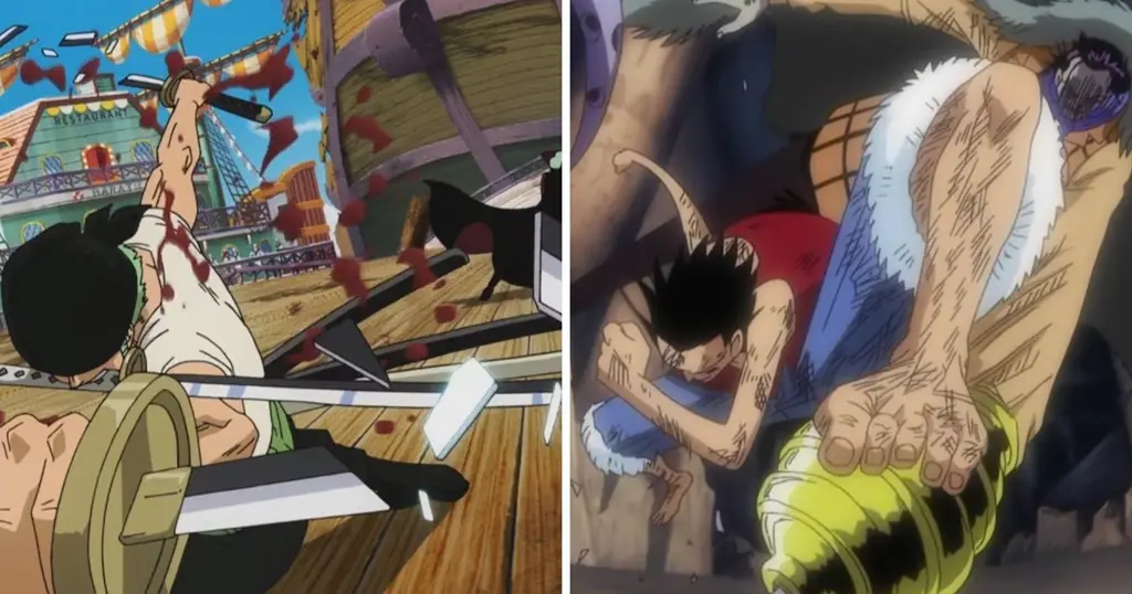 Gambar karakter One Piece sedang bertarung dengan sengit