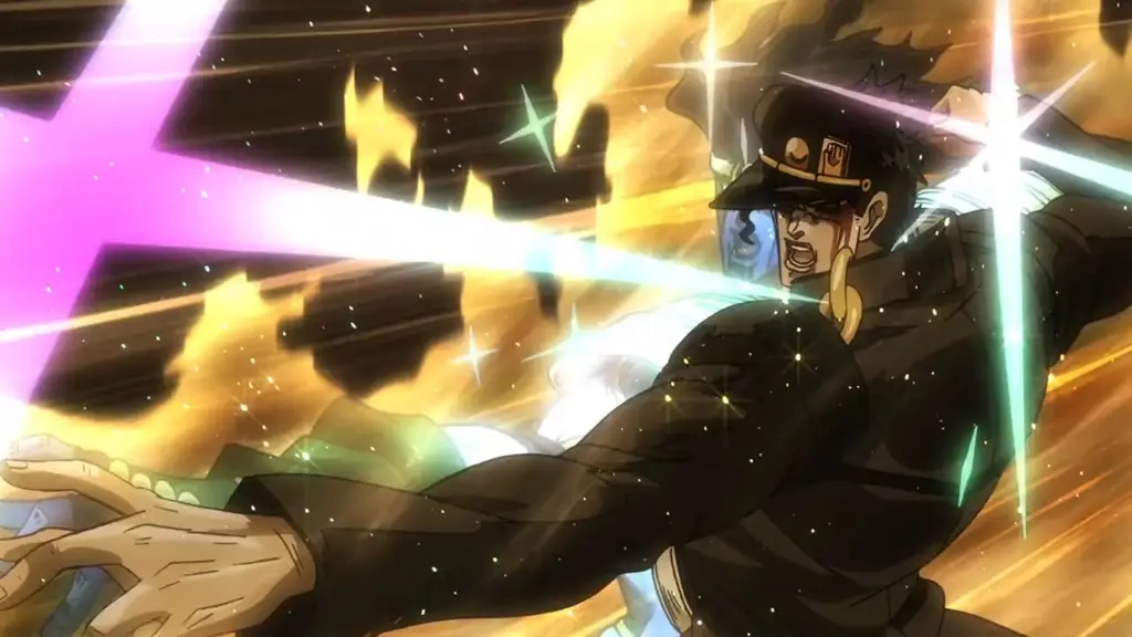 Gambar yang menggambarkan adegan pertarungan di Mesir dalam anime Jojo's Bizarre Adventure: Stardust Crusaders Egypt Hen