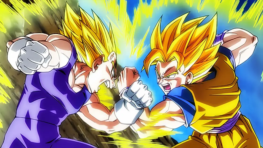 Gambar Goku dan Vegeta sedang bertarung