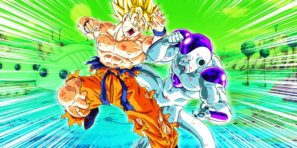 Goku sedang bertarung melawan Frieza