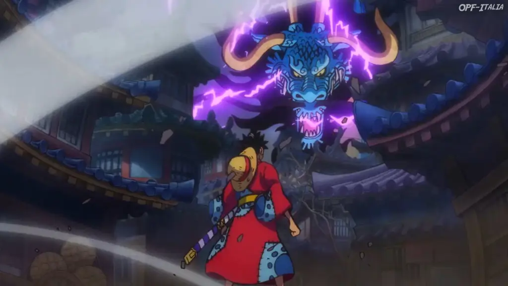 Luffy sedang bertarung melawan Kaido