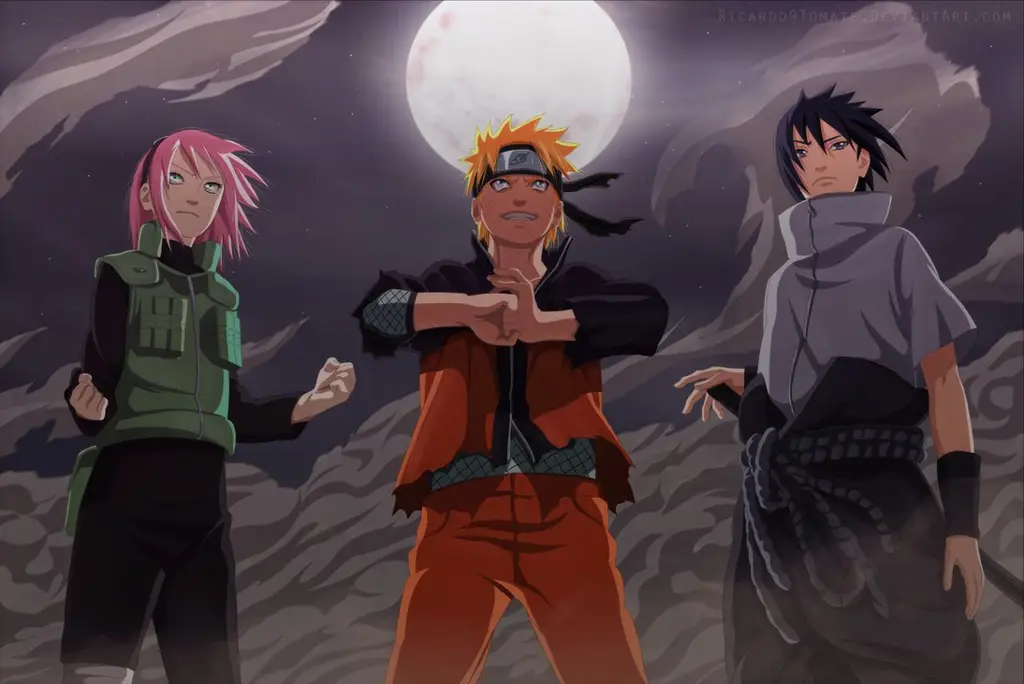 Pertarungan epik Naruto dan Sasuke Naruto dan Sasuke bertarung dengan sengit