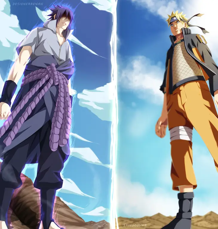 Pertarungan Epik Naruto dan Sasuke Gambar Naruto dan Sasuke bertarung