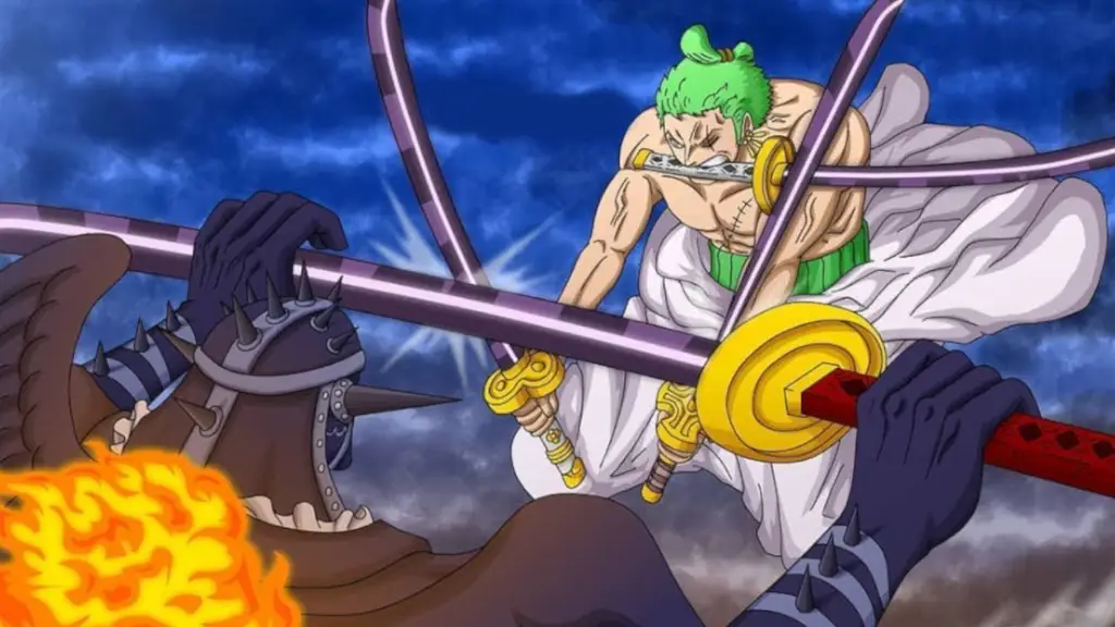 Ilustrasi Zoro dalam pertarungan epik melawan musuh yang kuat