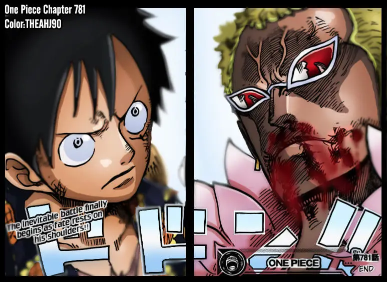 Gambar pertarungan epik antara Luffy dan Doflamingo