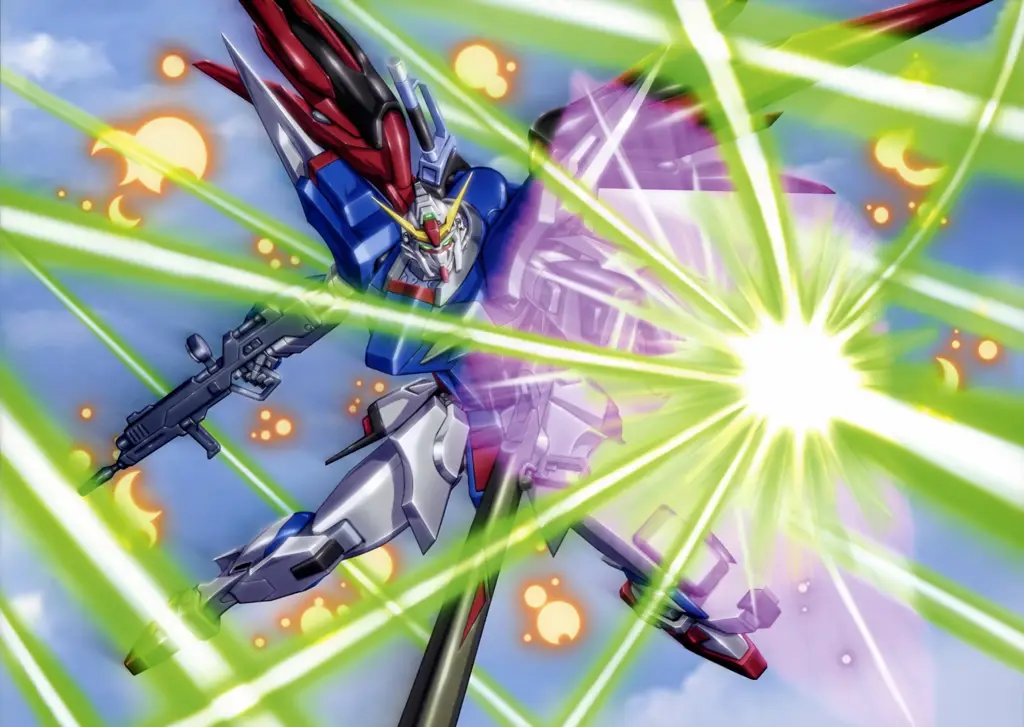 Gambar pertarungan robot mecha yang epik dalam Gundam SEED Destiny