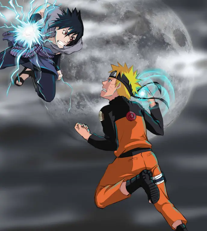 Gambar Naruto dan Sasuke bertarung