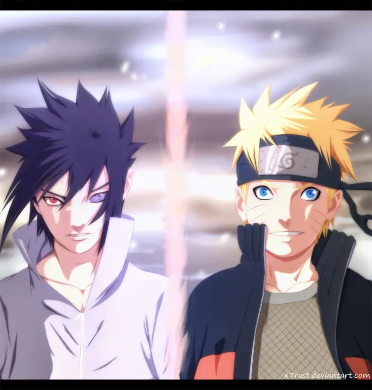 Gambar Naruto dan Sasuke dalam pertarungan terakhir