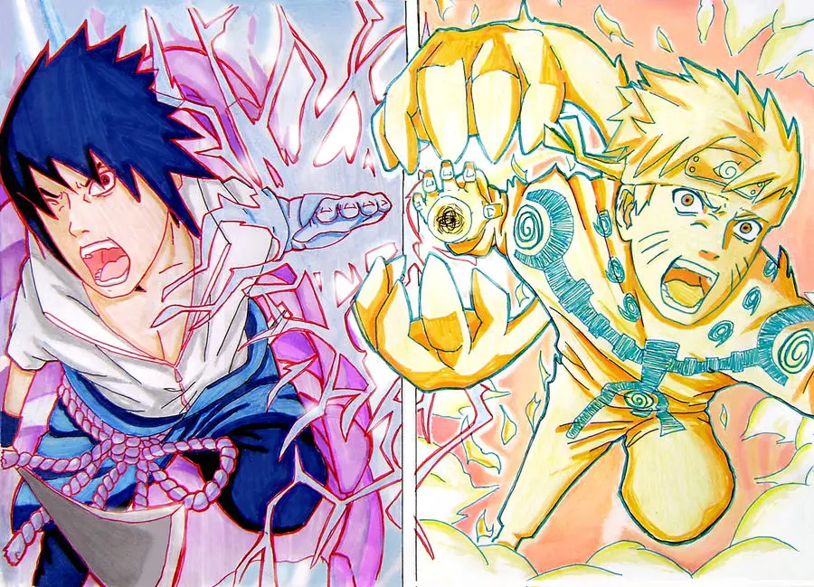 Pertarungan pamungkas Naruto dan Sasuke Naruto dan Sasuke bertarung dalam pertarungan final