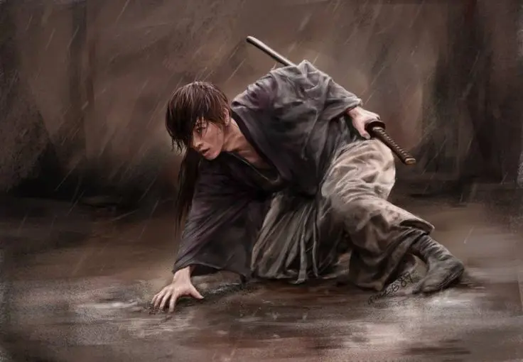 Gambar adegan pertarungan pedang di Rurouni Kenshin