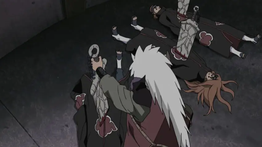 Screenshot pertarungan Jiraiya vs Pain di anime