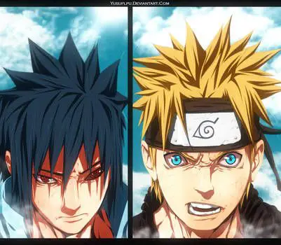 Pertarungan sengit antara Naruto dan Sasuke Naruto dan Sasuke bertarung dengan sengit