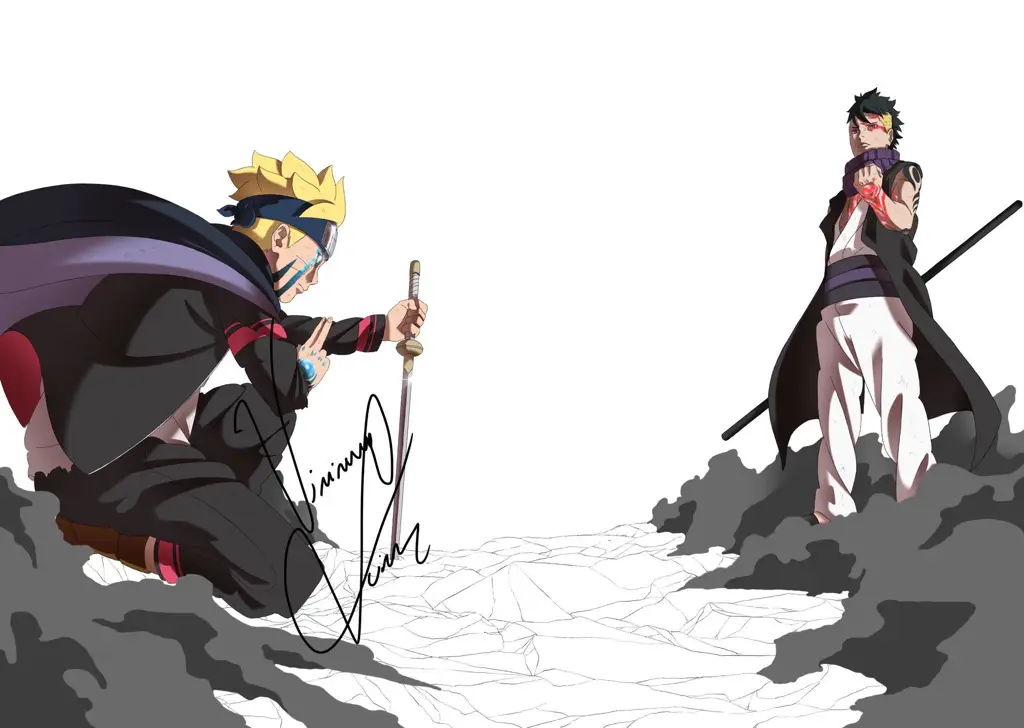 Gambar adegan pertarungan antara Boruto dan Kawaki.