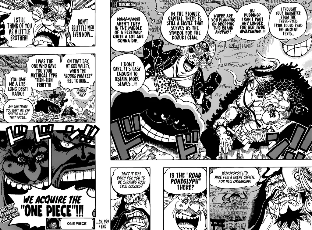 Gambar dari halaman manga One Piece chapter 998 yang menampilkan pertarungan seru