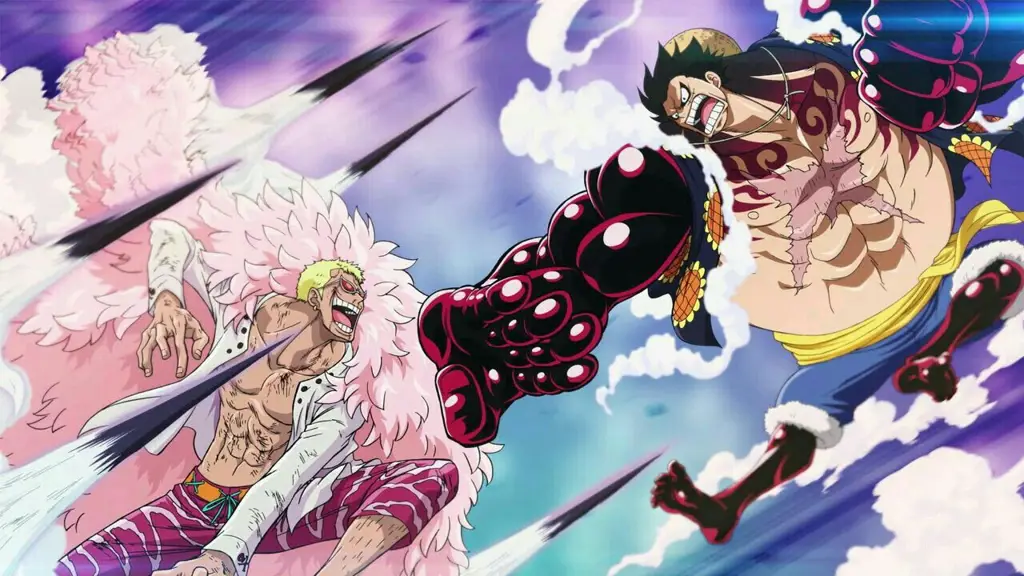 Gambar karakter One Piece sedang bertarung dengan sengit