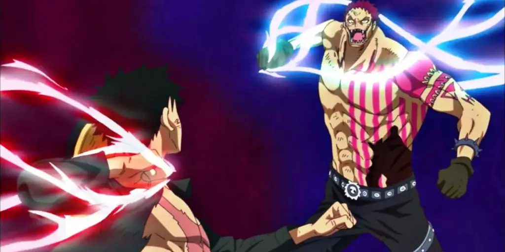 Gambar karakter One Piece sedang bertarung