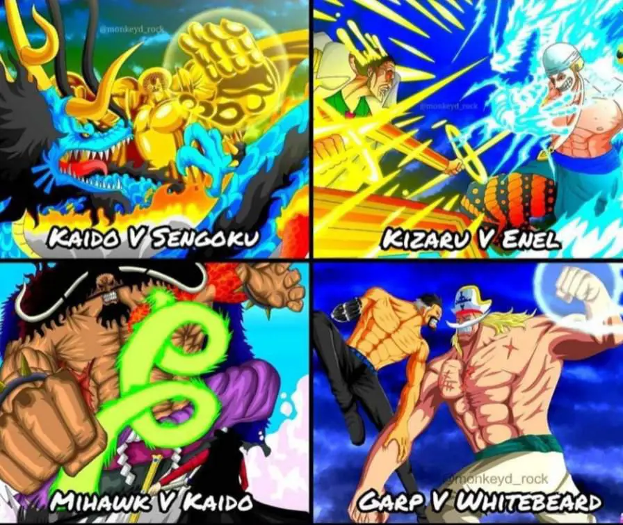 Gambar yang menampilkan karakter One Piece sedang bertarung