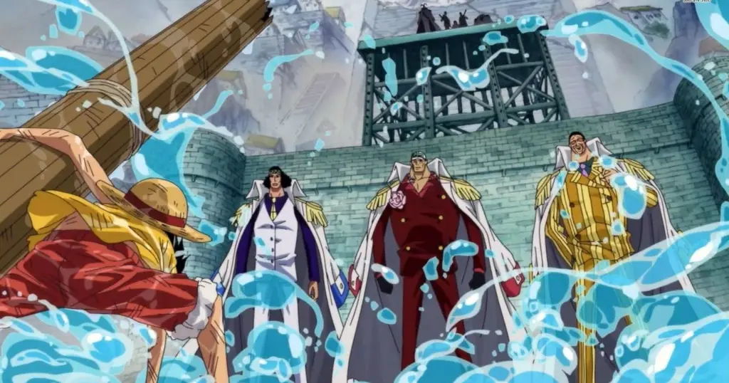 Gambar yang menampilkan pertarungan karakter-karakter One Piece