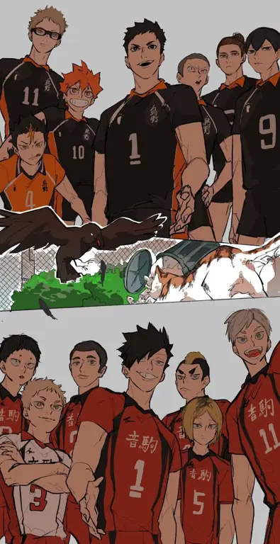 Gambar pertandingan voli antara Karasuno dan Nekoma