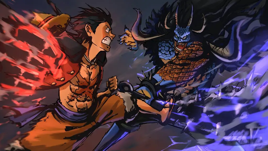 Luffy dan Kaido bertarung sengit dalam pertempuran klimaks