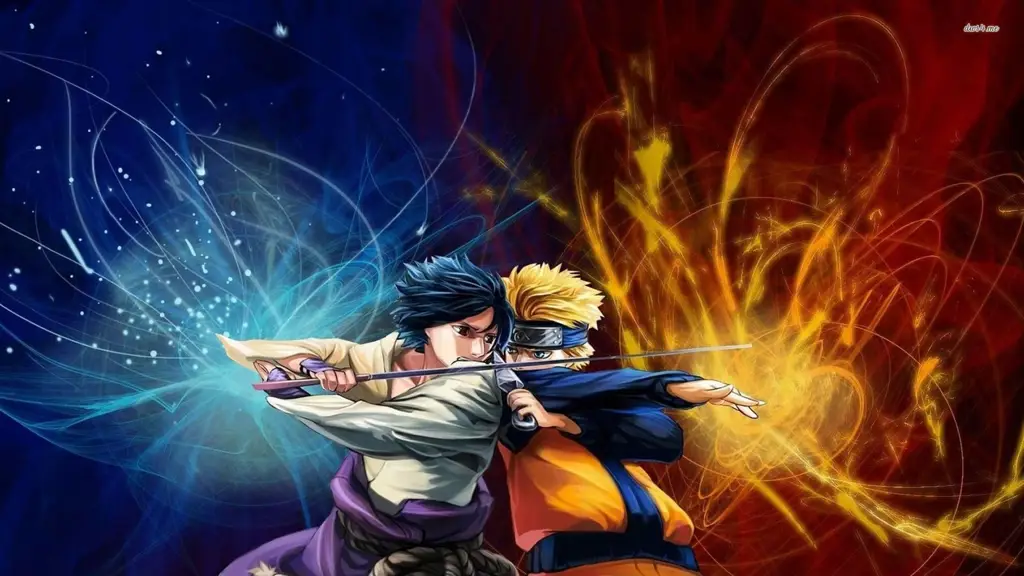 Gambar Naruto dan Sasuke sedang bertarung dengan sengit