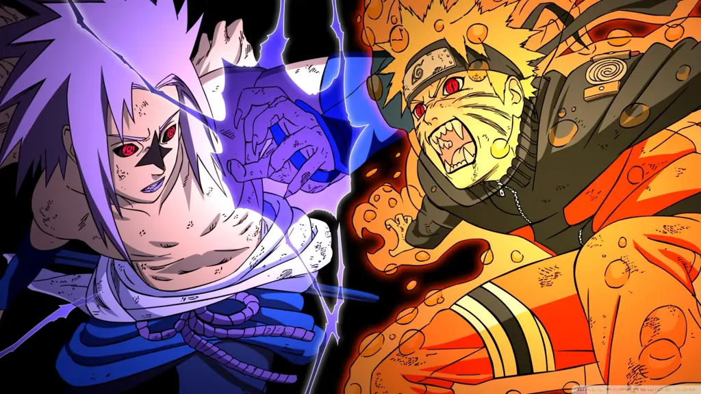 Pertarungan Sengit Naruto dan Sasuke Naruto dan Sasuke bertarung dengan sengit