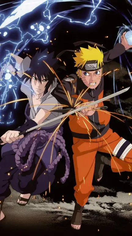 Gambar Naruto dan Sasuke bertarung