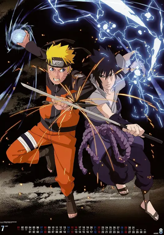 Gambar Naruto dan Sasuke bertarung