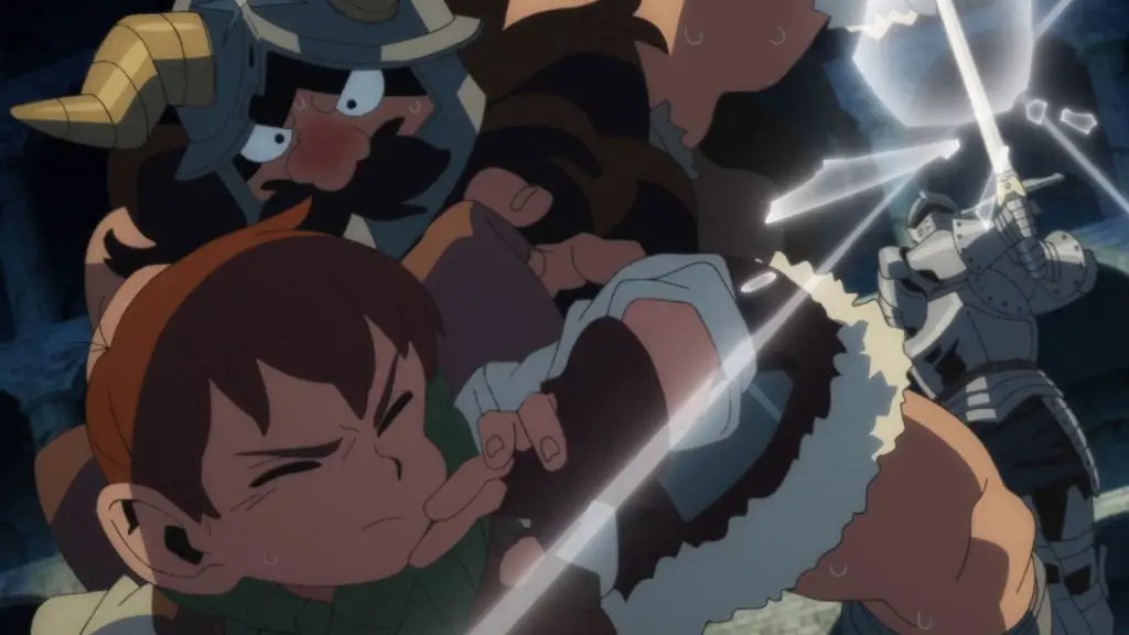 Adegan pertarungan epik di Dungeon Meshi