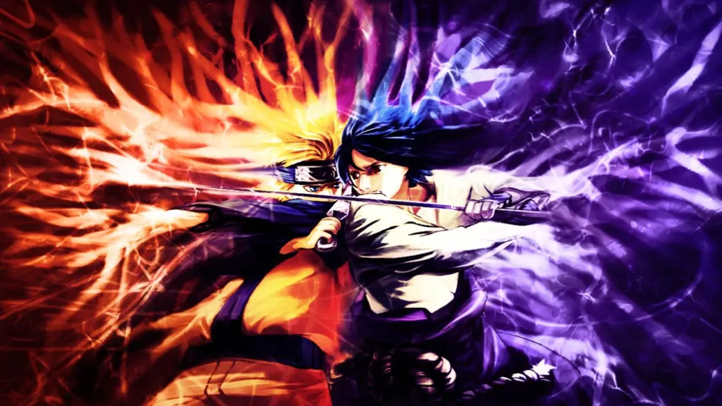 Gambar Naruto dan Sasuke sedang bertarung