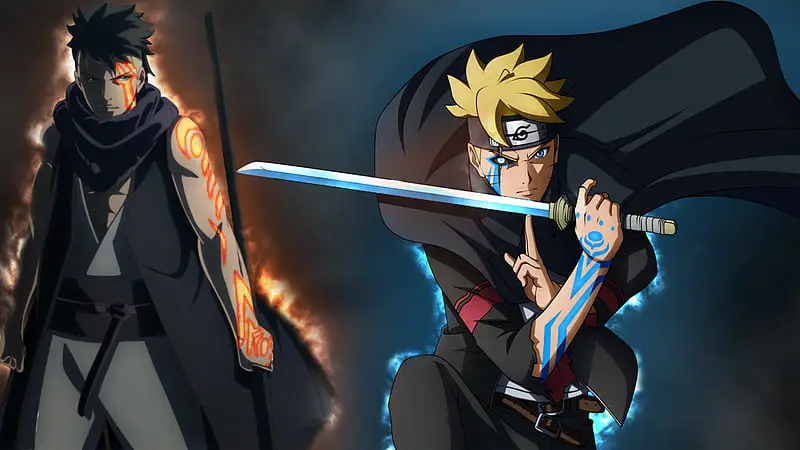 Gambar Boruto dan Kawaki sedang bertarung