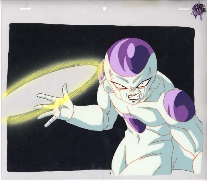 Gambar Frieza, musuh ikonik Dragon Ball Z, dengan latar Anoboy