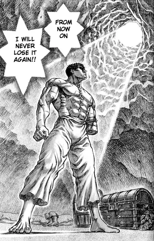 Guts sedang bertarung dengan musuh-musuhnya