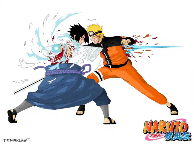 Gambar Naruto dan Sasuke dalam pertarungan akhir