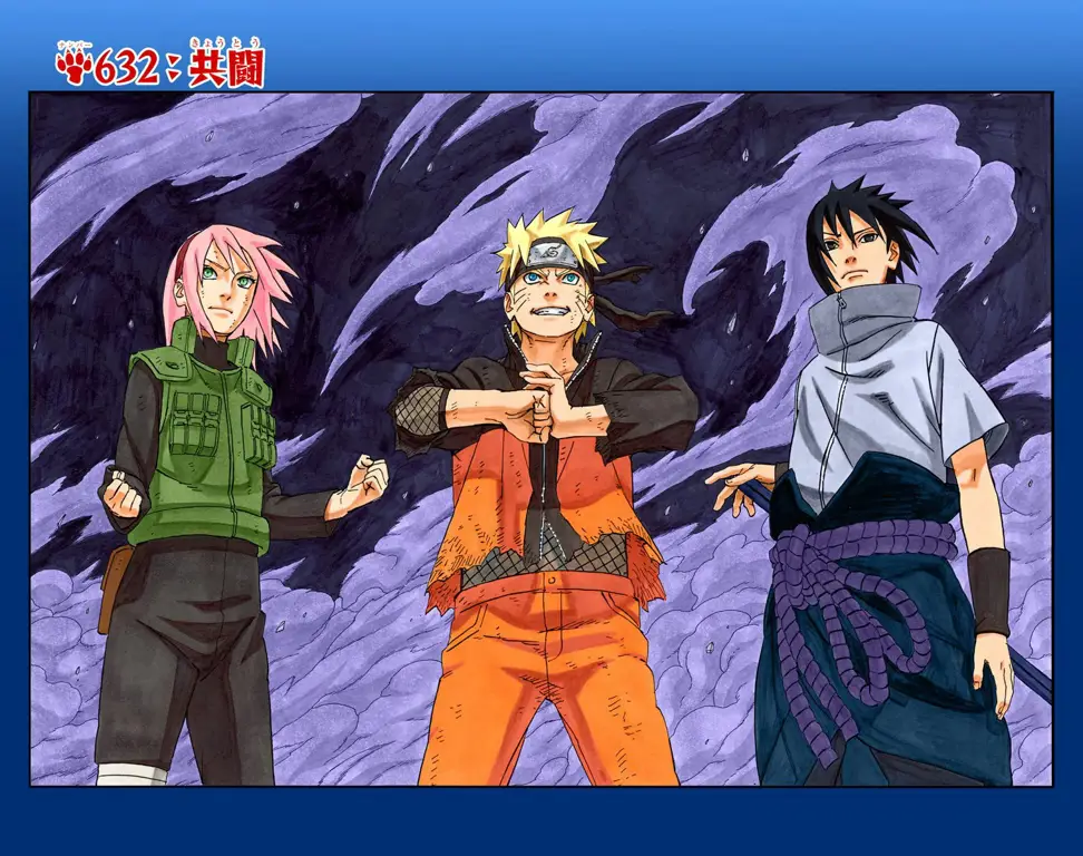 Gambar para karakter Naruto sedang bertarung dalam Perang Dunia Shinobi Keempat