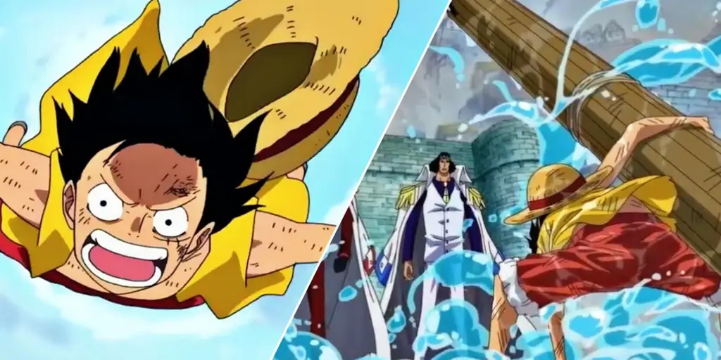 Gambar yang menampilkan adegan pertempuran di Marineford dalam anime One Piece