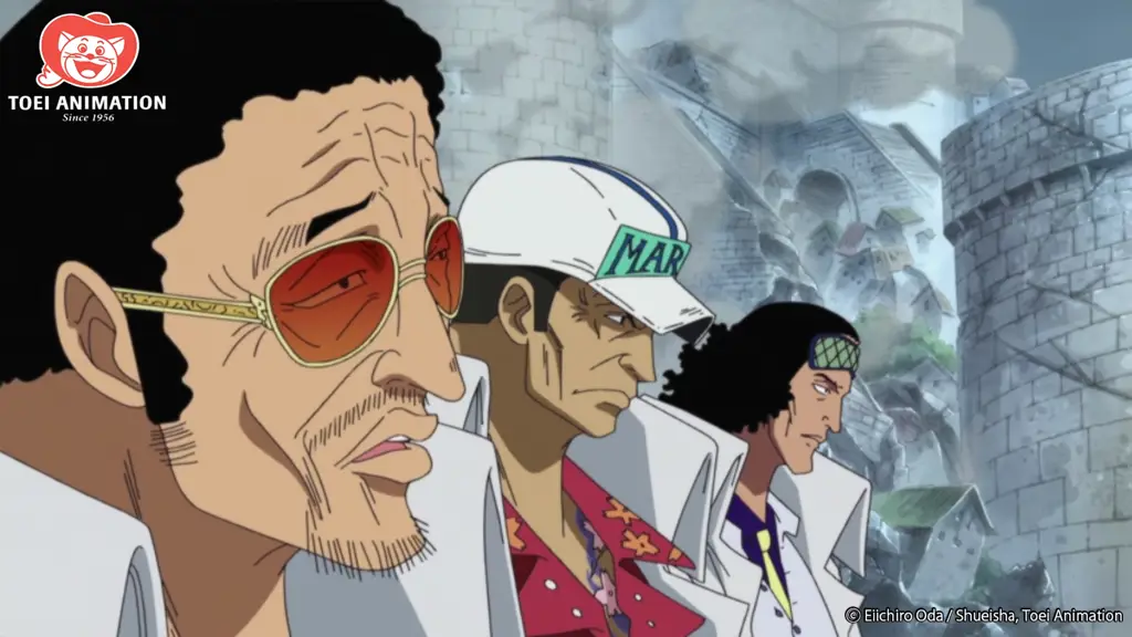 Gambar pertempuran besar di Marineford dalam anime One Piece