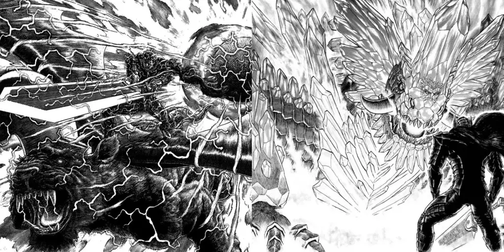 Guts bertarung melawan musuh yang kuat dalam Berserk Chapter 54