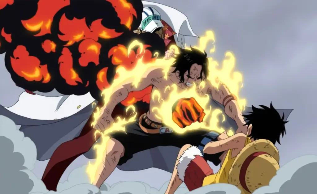 Luffy melawan Akainu dalam pertarungan yang menegangkan di Marineford.