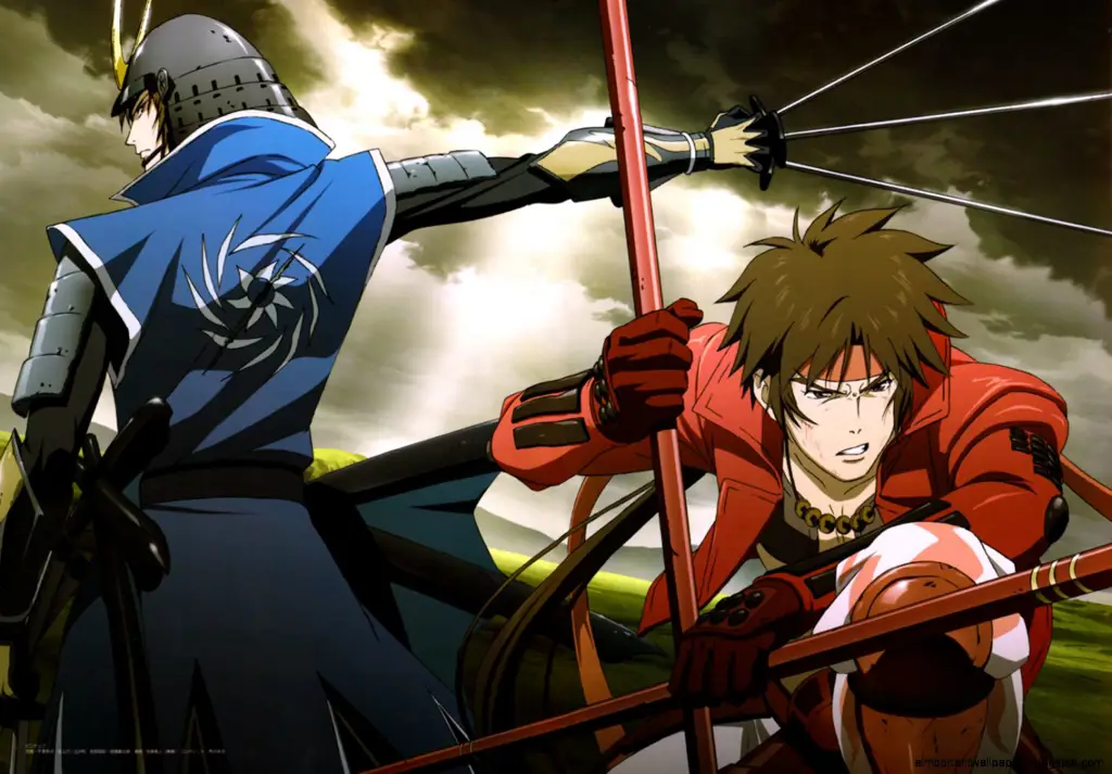 Adegan pertarungan epik dalam anime Sengoku Basara.