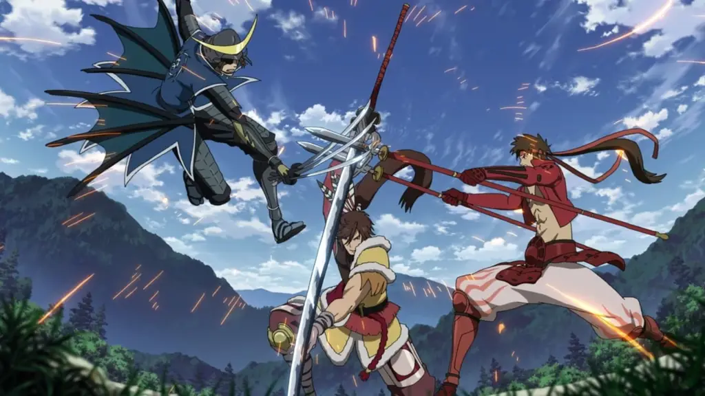 Gambar gameplay Sengoku Basara: End of Judgement yang menunjukkan pertempuran epik antara para jendral perang.