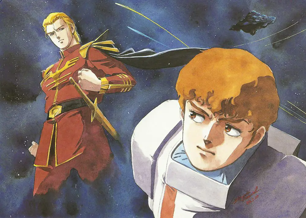 Amuro Ray dan Char Aznable, dua pilot utama dalam Mobile Suit Gundam: Char's Counterattack.