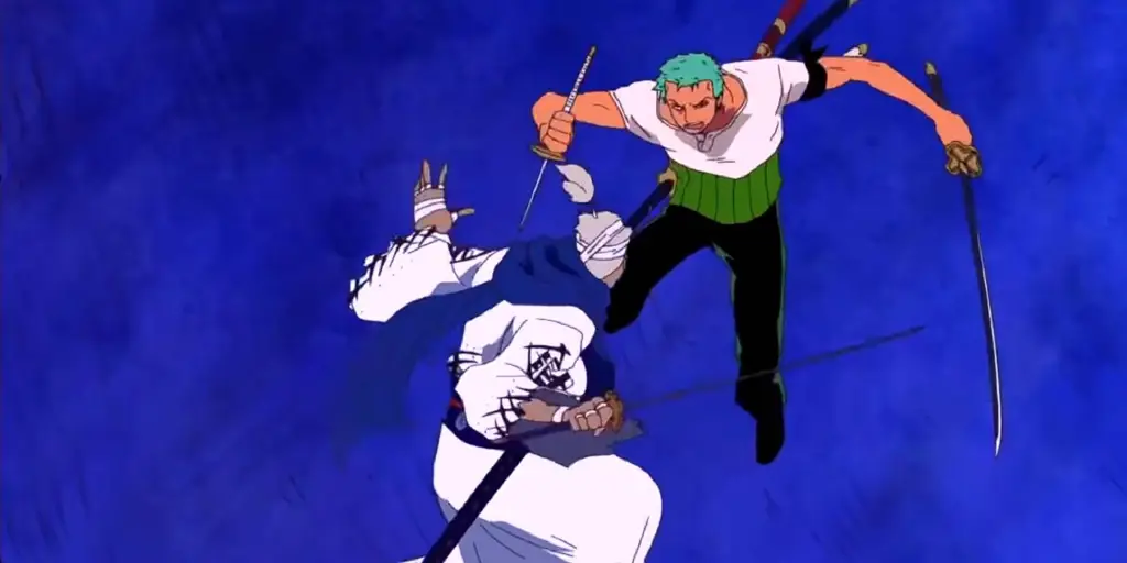 Zoro melawan Ryuma dalam pertarungan sengit di Thriller Bark