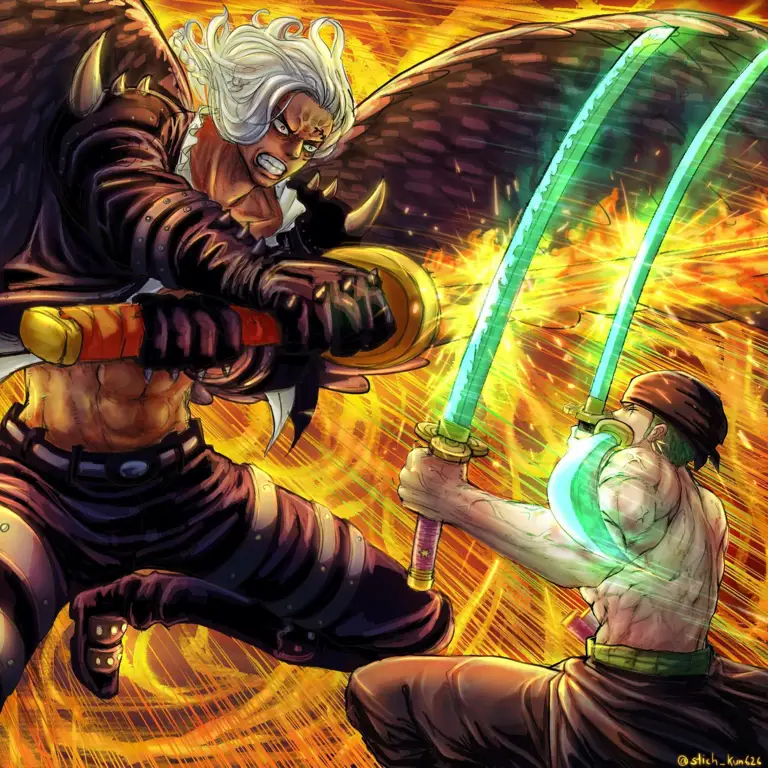 Zoro melawan King di Onigashima