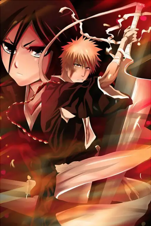 Ichigo Kurosaki dan Rukia Kuchiki dalam adegan dari Bleach episode 1