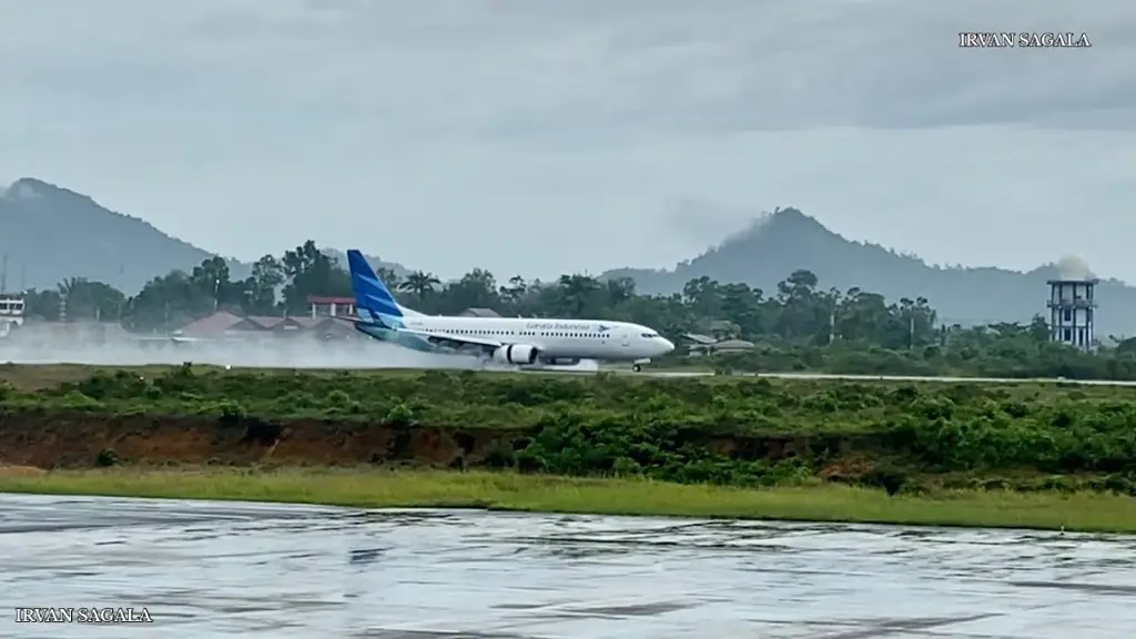 Gambar pesawat mendarat di Bandar Udara Depati Amir